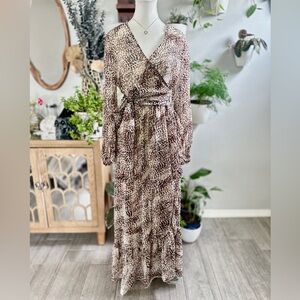 NWT! Express Sheer Brown and Black Wrap Sundress/Blouse with Bishop Sleeves